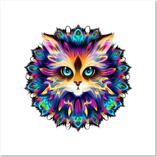 Mandala with cute furry Cat portrait - a01 Posters and Art